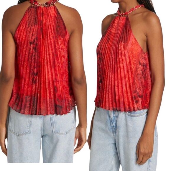 ALICE + Olivia Holiday Halter Top Chaineck Pleated vibrant Md fits Sm-Lg NWT - Picture 17 of 17